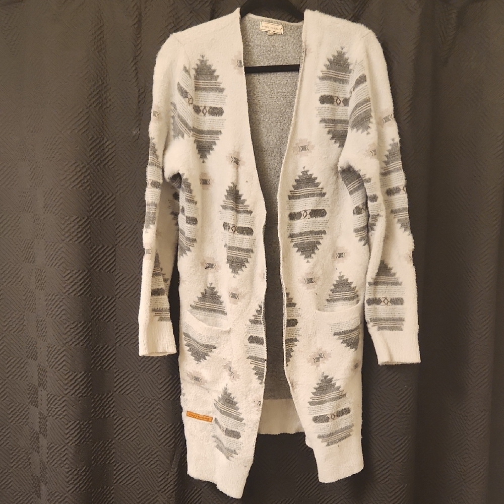 Simply Southern Women's Sweater Fuzzy Print Cardigan - Aztec